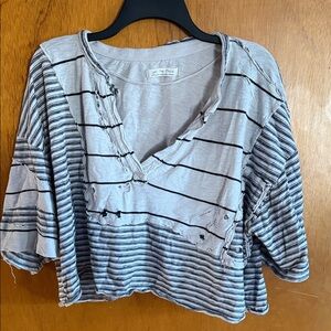 We The Free Black and Gray Striped Short Sleeve Tee